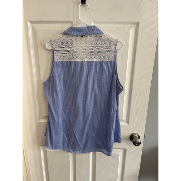 G Collection Sleeveless Button Up Shirt Size 2X Blue/White - Picture 3 of 6